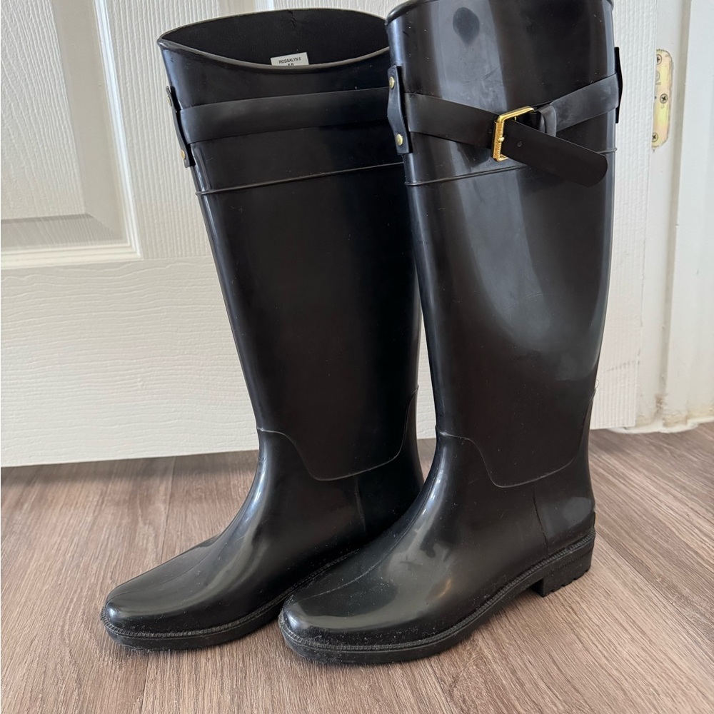 Rossalyn II Black Rain Boots with Buckle